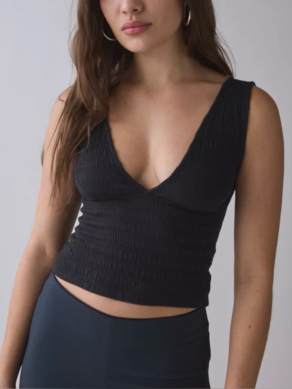 BROWN 🤎Urban Outfitters UO Alanis Ruched Plunging V-Neck Tank Top